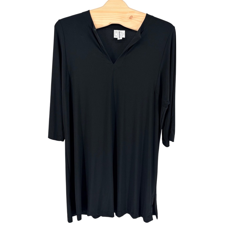 Miraclesuit Tunic Top 3X Black V-Neck 3/4 Sleeve Side Slit C441099W